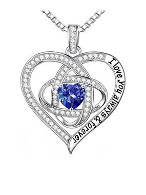 Silver Heart Pendant Necklace with Blue Heart Crystal